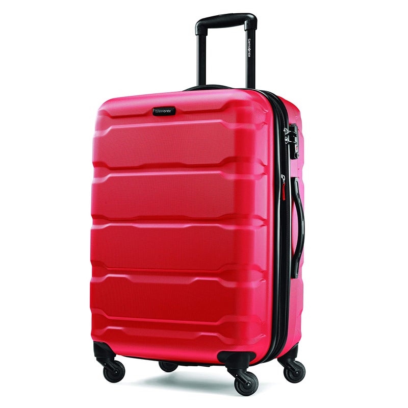 Samsonite Omni PC Hardside Expandable Luggage with Spinner Wheels, Checked-Medium 24-Inch, Red - Image 1