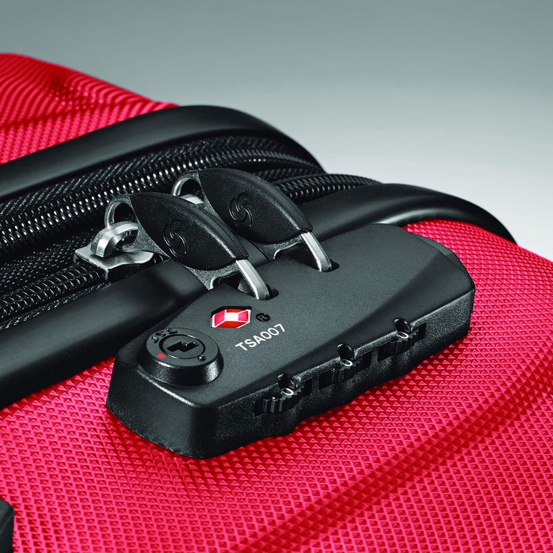 Samsonite Omni PC Hardside Expandable Luggage with Spinner Wheels, Checked-Medium 24-Inch, Red - Image 2