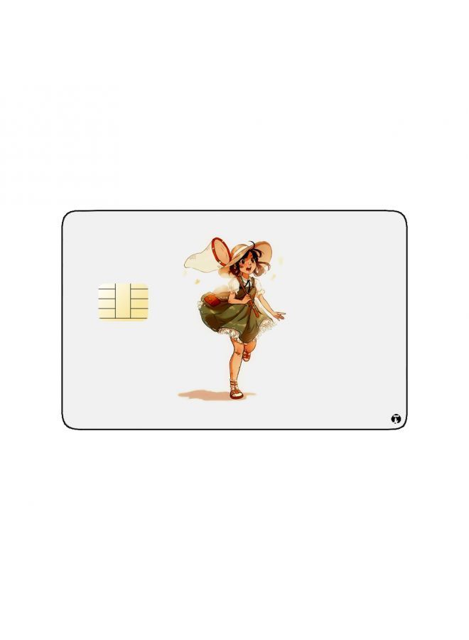 RKN PRINTED BANK CARD STICKER Cute Girl Drawing Catching Butterflies - Image 1