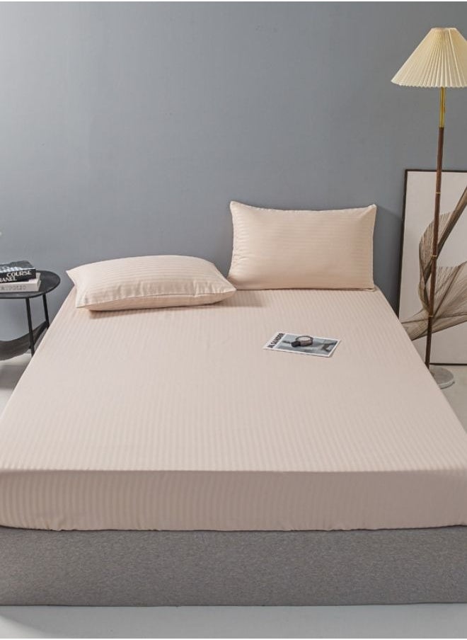 LUNA Home 3 Pcs King Size Fitted sheet with elastic corner 180*200+30cm with 2 pillow cases, bedsheet set, beige.  - Image 3