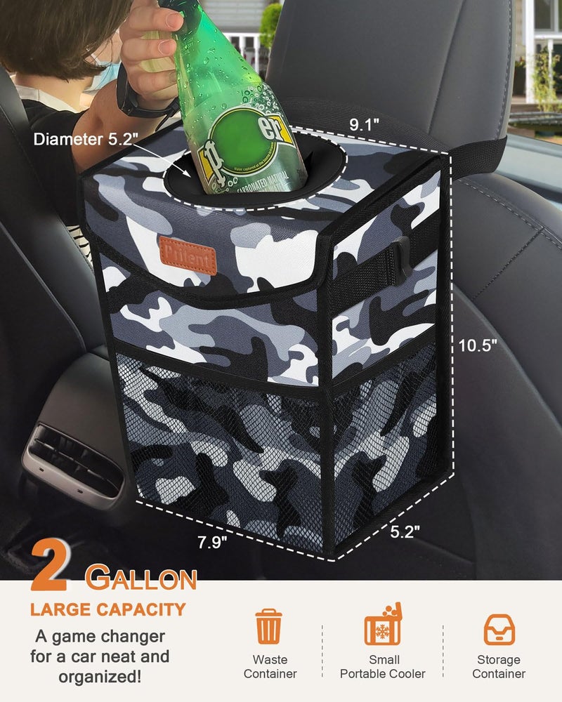 Pritent Car Trash Can with Lid, Cute Leakproof Car Trash Garbage Bag Hanging Vehicle Trash Bin Small Portable Automotive Garbage Cans Organizer for Back/Front Seat/Console(Trapezoid,Camo Grey) - Image 2