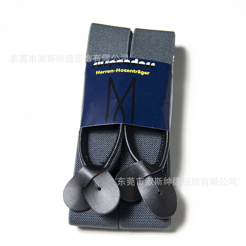Leather Suspenders for Men 32 Colors Button-End Gray 