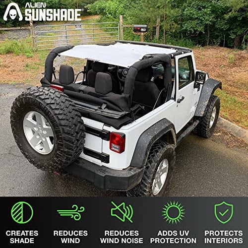 Alien Sunshade Jeep Wrangler JK Black (2007-2018) Full Length Mesh Sun Shade for JK 2 Door - Blocks UV, Jeep Gifts, Wind, Noise - Bikini Jkini Top Cover for Sport, Sport S, Sahara, Rubicon - Image 2