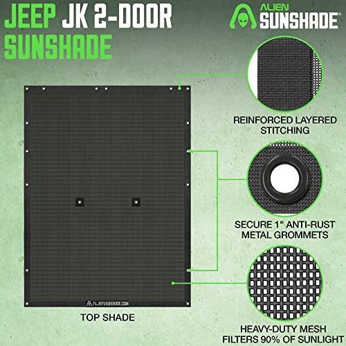 Alien Sunshade Jeep Wrangler JK Black (2007-2018) Full Length Mesh Sun Shade for JK 2 Door - Blocks UV, Jeep Gifts, Wind, Noise - Bikini Jkini Top Cover for Sport, Sport S, Sahara, Rubicon - Image 5