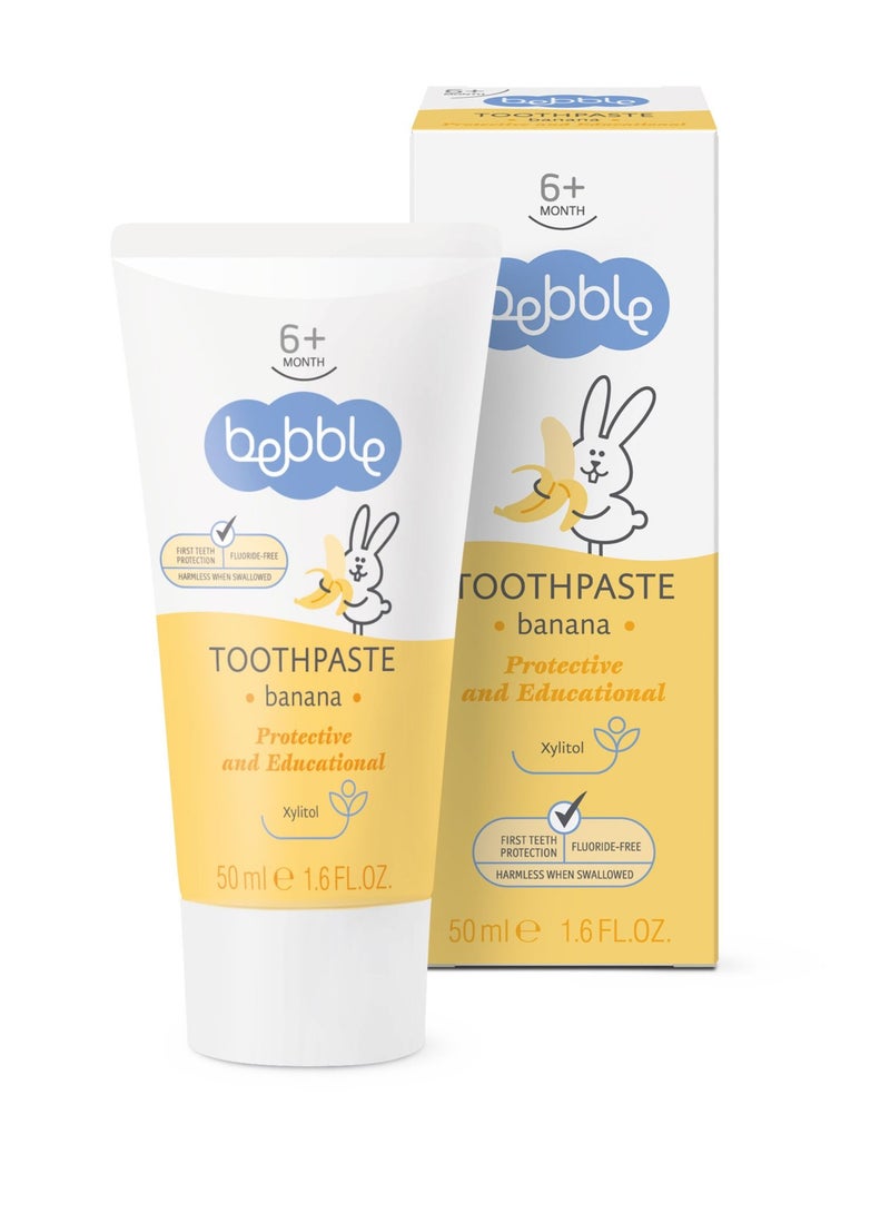 bebble معجون أسنان للأطفال بنكهة الموز | خالٍ من الفلورايد | آمن للبلع | 50 مل - Image 1
