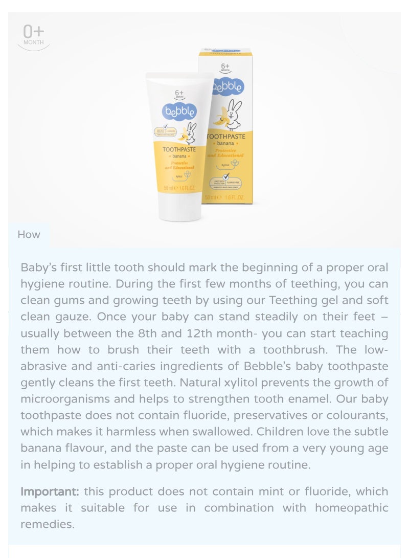 bebble معجون أسنان للأطفال بنكهة الموز | خالٍ من الفلورايد | آمن للبلع | 50 مل - Image 3