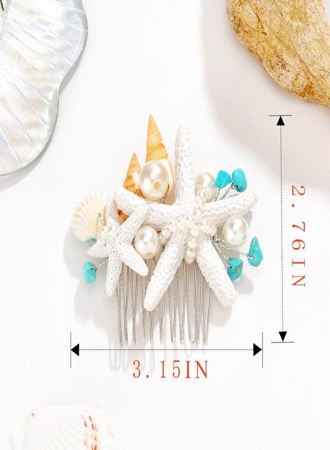 Asooll Starfish Hair Comb Silver Shell Hair Accessories Pearl Boho Bridal Hair Pieces for Women - Image 3
