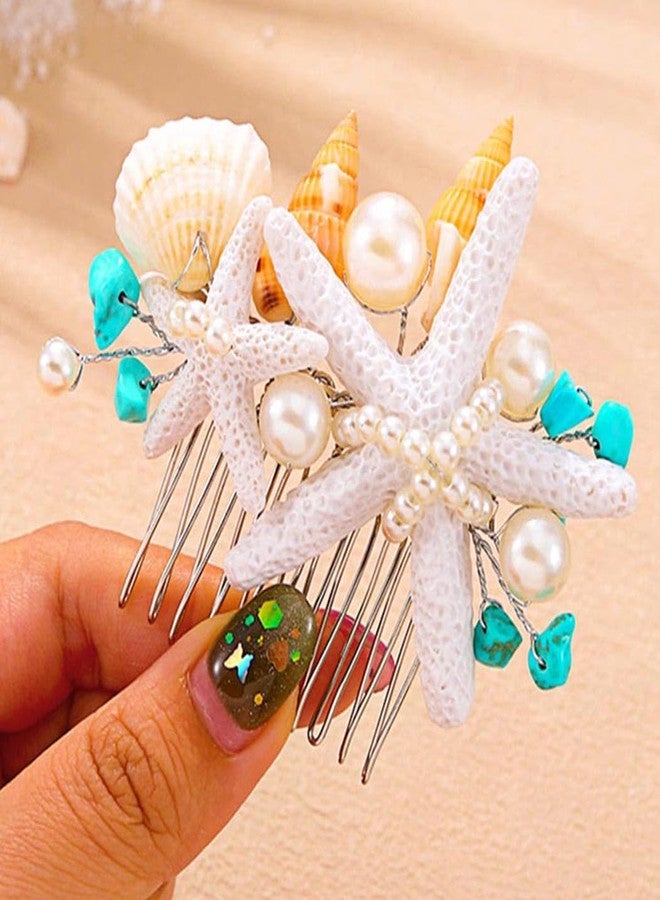 Asooll Starfish Hair Comb Silver Shell Hair Accessories Pearl Boho Bridal Hair Pieces for Women - Image 1