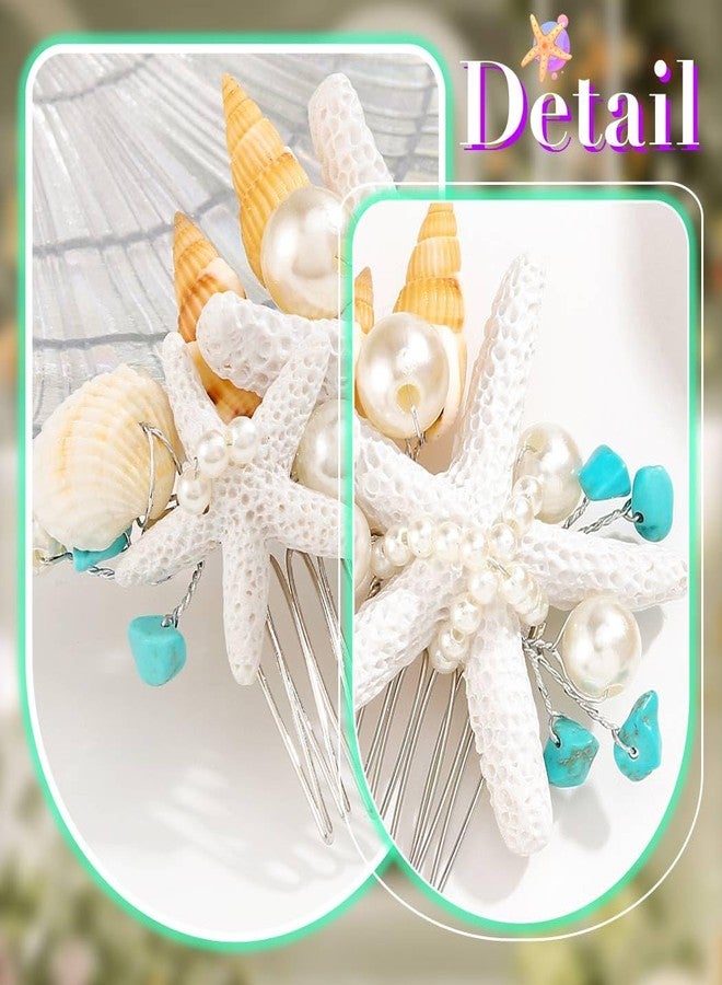 Asooll Starfish Hair Comb Silver Shell Hair Accessories Pearl Boho Bridal Hair Pieces for Women - Image 5