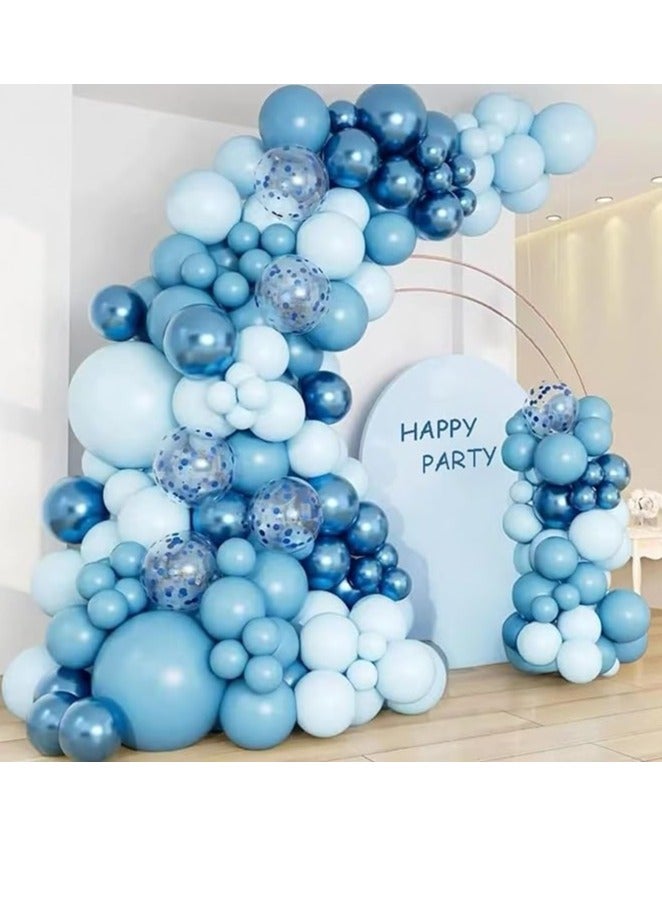 مجموعة قوس بالونات زرقاء 110 قطعة من إكليل البالونات الأزرق الماكرون المعدني مع قصاصات ورقية زرقاء لحفلات واستقبال المولود والزفاف والتخرج وديكور حفلات الكشف عن جنس المولود بالون جارلاند - Image 1
