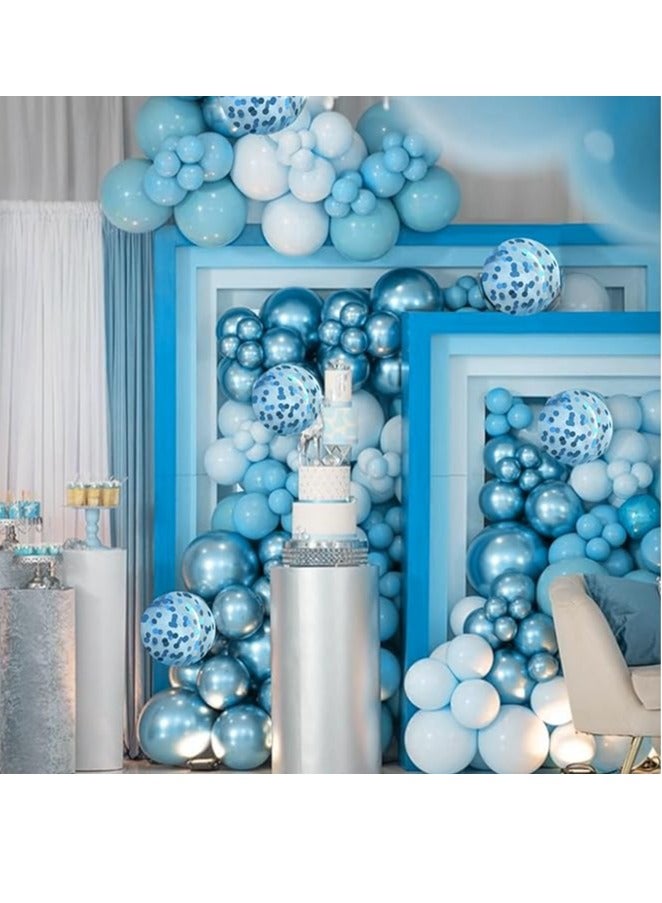 مجموعة قوس بالونات زرقاء 110 قطعة من إكليل البالونات الأزرق الماكرون المعدني مع قصاصات ورقية زرقاء لحفلات واستقبال المولود والزفاف والتخرج وديكور حفلات الكشف عن جنس المولود بالون جارلاند - Image 3