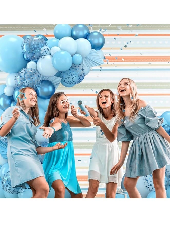 مجموعة قوس بالونات زرقاء 110 قطعة من إكليل البالونات الأزرق الماكرون المعدني مع قصاصات ورقية زرقاء لحفلات واستقبال المولود والزفاف والتخرج وديكور حفلات الكشف عن جنس المولود بالون جارلاند - Image 4