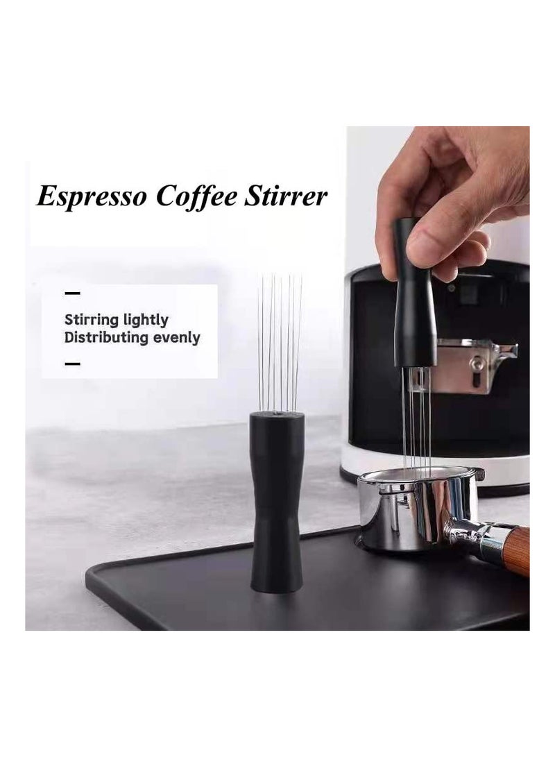 Espresso WDT Distribution Tool with Prong Design and Anodized Aluminum Handle (Black) - Precision Stirrer Needle for Even Coffee Grounds Distribution