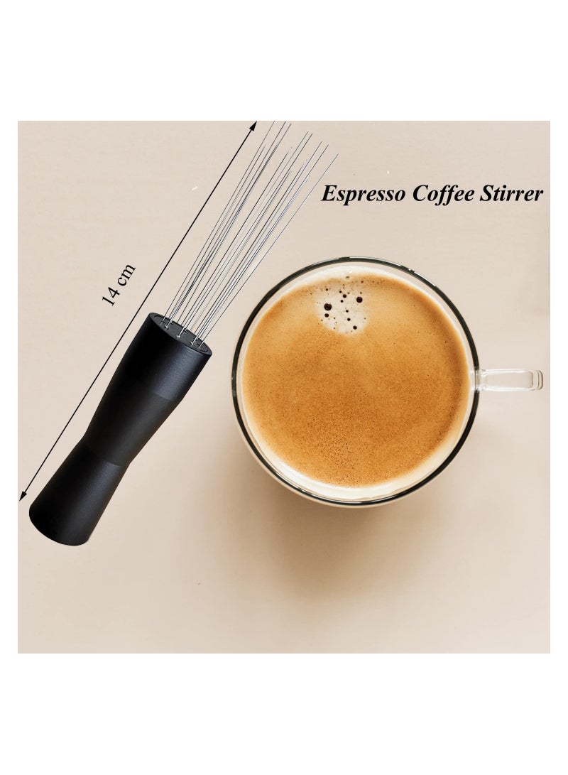 Espresso WDT Distribution Tool with Prong Design and Anodized Aluminum Handle (Black) - Precision Stirrer Needle for Even Coffee Grounds Distribution
