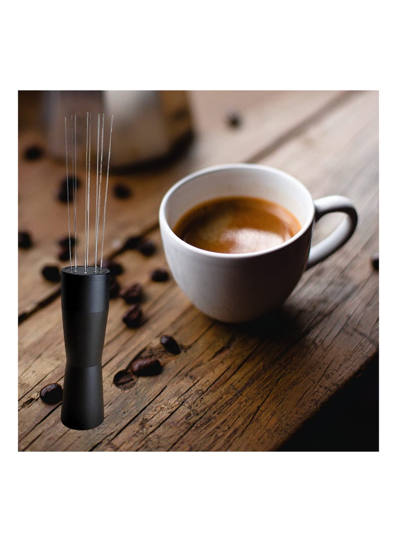 Espresso WDT Distribution Tool with Prong Design and Anodized Aluminum Handle (Black) - Precision Stirrer Needle for Even Coffee Grounds Distribution