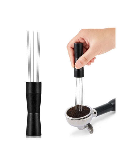 Espresso WDT Distribution Tool with Prong Design and Anodized Aluminum Handle (Black) - Precision Stirrer Needle for Even Coffee Grounds Distribution