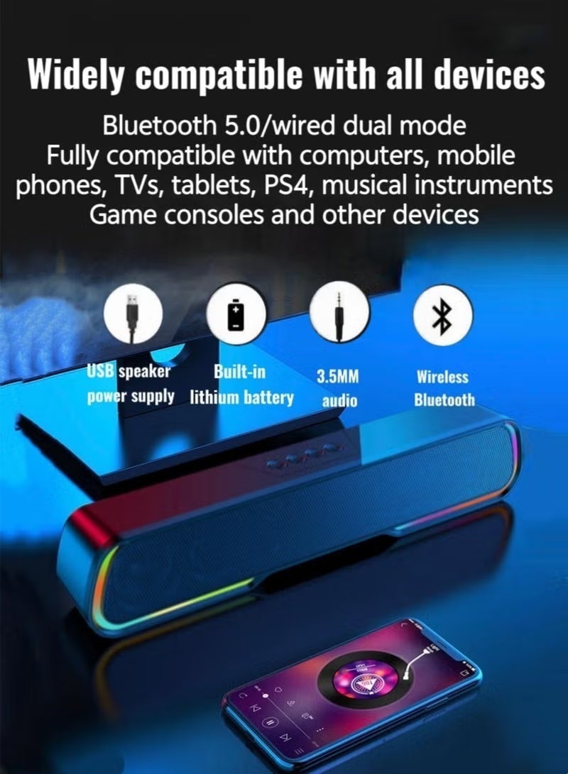 Arabest Computer Speakers Bluetooth Speakers USB Powered RGB Lighting Bluetooth 5.0 And 3.5mm Aux Computer Gaming Speakers for Desktop/Laptop/PC/Mobile Phone - Image 5