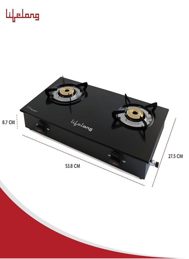 Lifelong - Lifelong LLGS10 Glass Top, 2 Burner Manual Glass Gas Stove, Black (ISI Certified) - Image 1