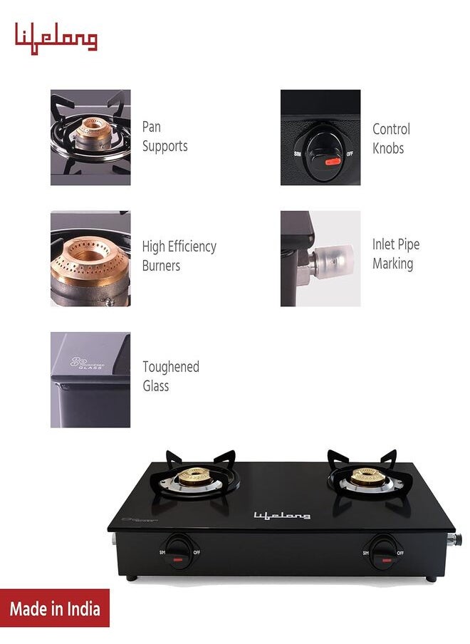 Lifelong - Lifelong LLGS10 Glass Top, 2 Burner Manual Glass Gas Stove, Black (ISI Certified) - Image 1
