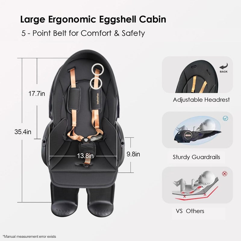 baobaohao عربة أطفال خفيفة الوزن تصميم عالي المنظر 360 درجة قابلة للدوران مسند ظهر مريح قابل للتعديل مظلة نافذة بيكابو قابلة للطي عجلات لجميع التضاريس سلة تخزين عربة سفر للأطفال الرضع والأطفال الصغار باللون الأسود - Image 4
