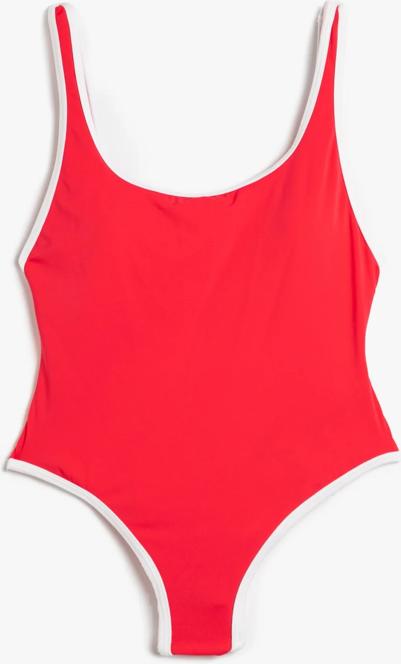 KOTON Basic Swimsuit U Neck Piping Detailed Strap