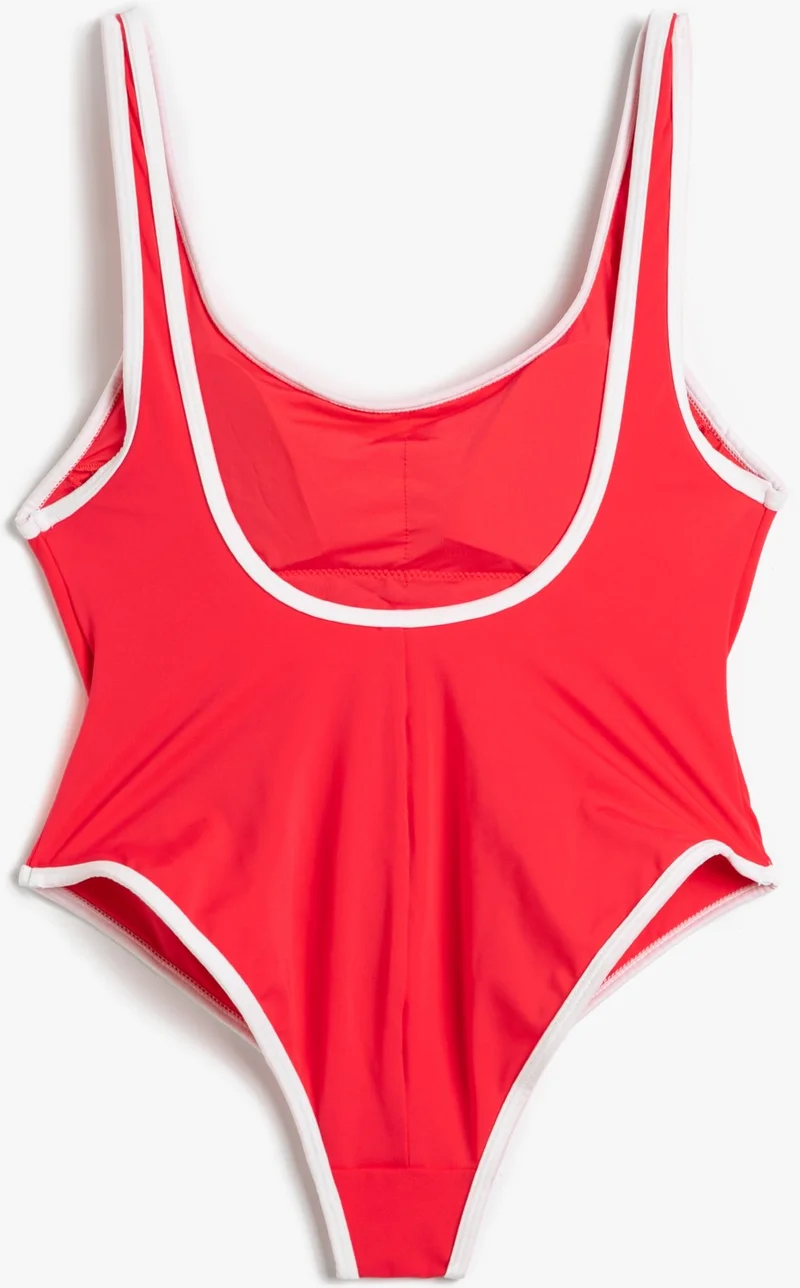 KOTON Basic Swimsuit U Neck Piping Detailed Strap