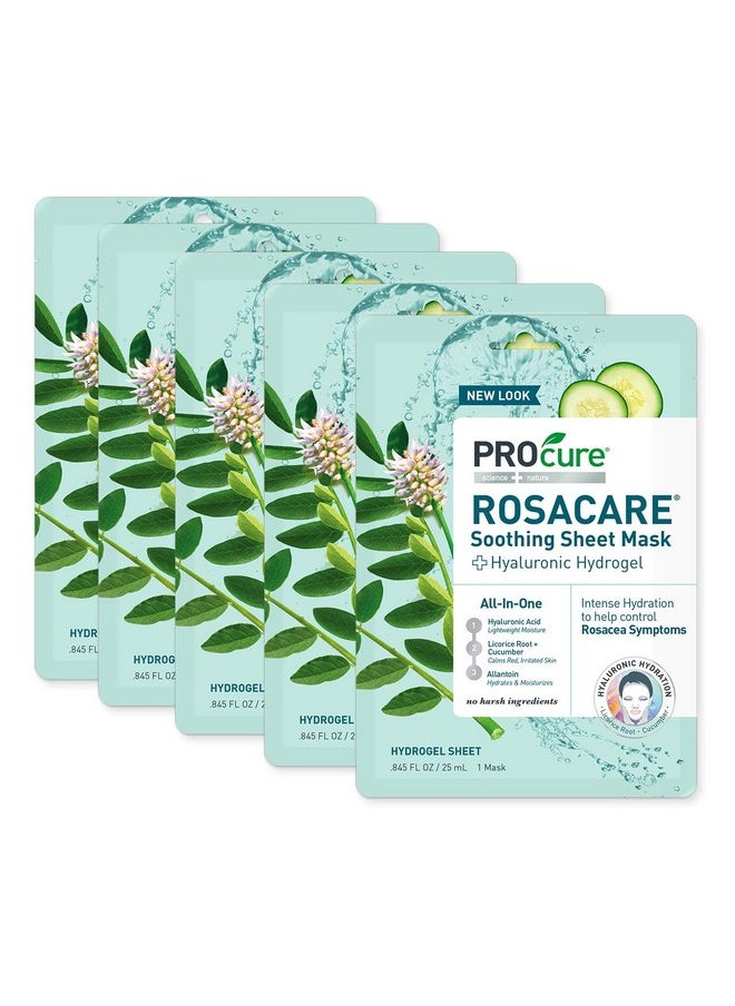 PROcure PROcure Rosacare Soothing Sheet Face Mask with Hyaluronic Hydrogel for Rosacea Symptoms, 5 Masks  - Image 1