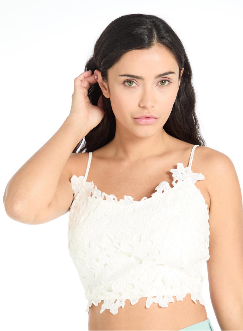 The Label Life White Floral Lace Smocked Cami - Image 5
