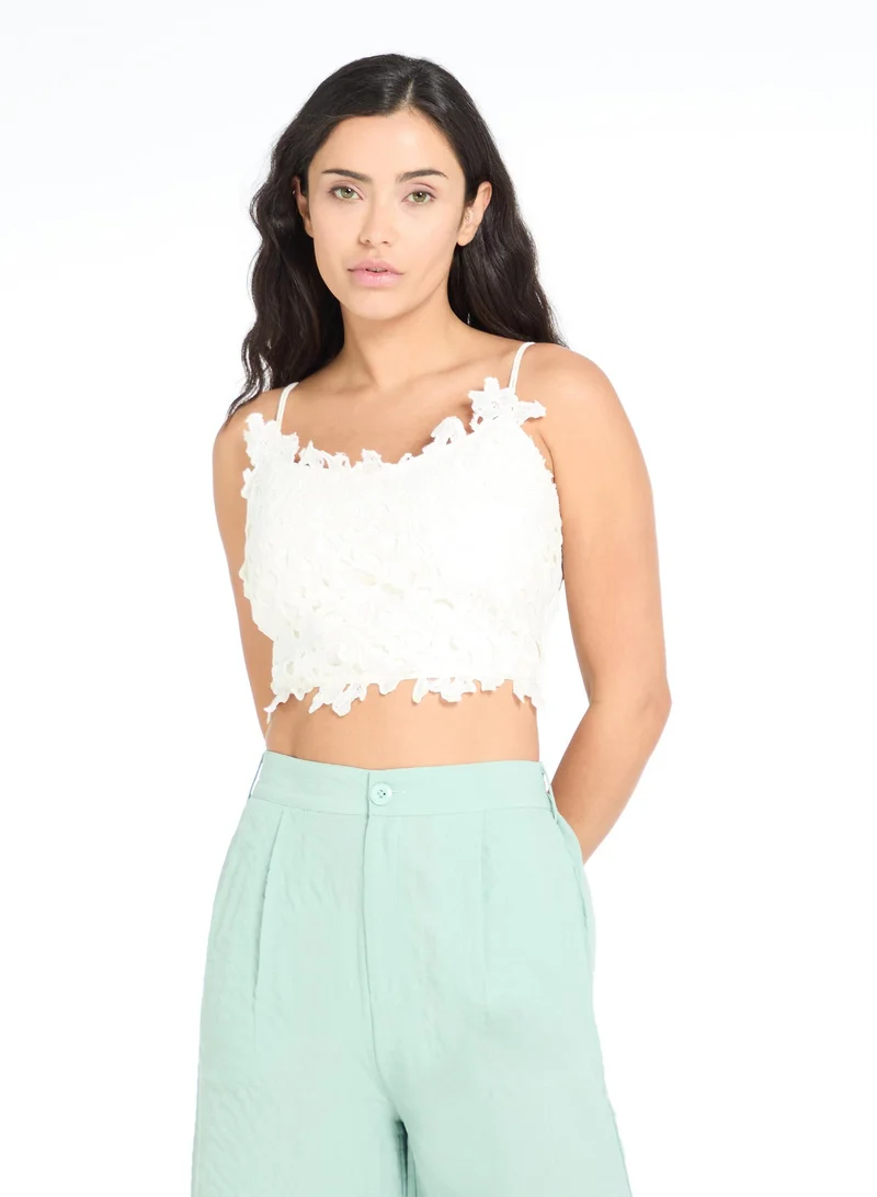 The Label Life White Floral Lace Smocked Cami