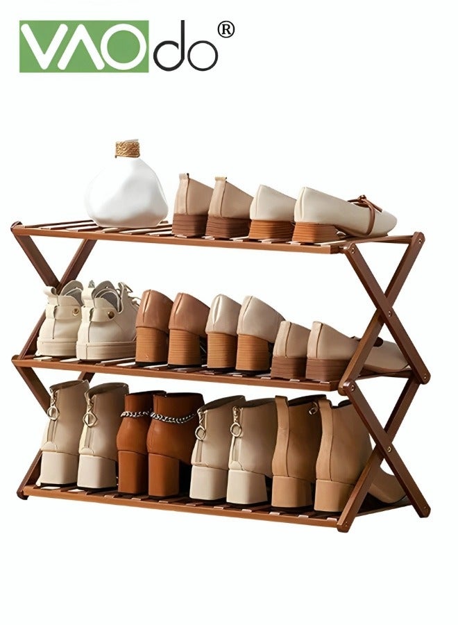 VAOdo 3-Tier Bamboo Shoe Rack ,  Super Load-bearing Foldable Shoe Shelf, Multifunctional Free Standing Storage Organizer for Bedroom Entryway Hallway Living Room  - Image 2