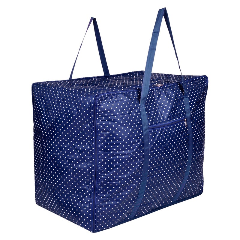 Kuber Industries Storage Bag Polyester Travel Duffle Bag Foldable Underbed Storage Bag Dot Print Storage Bag For Clothes with Handle Large Blue - Image 1