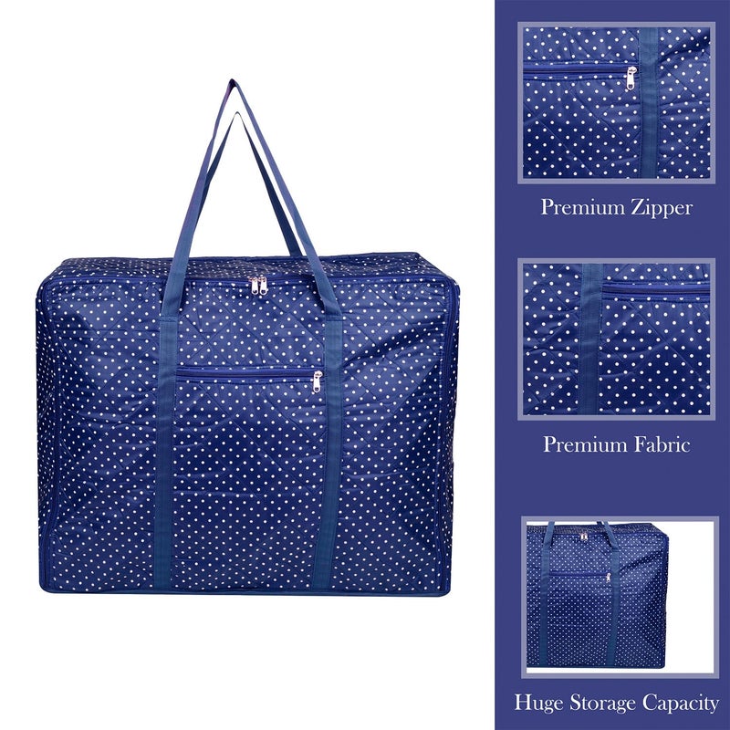 Kuber Industries Storage Bag Polyester Travel Duffle Bag Foldable Underbed Storage Bag Dot Print Storage Bag For Clothes with Handle Large Blue - Image 4