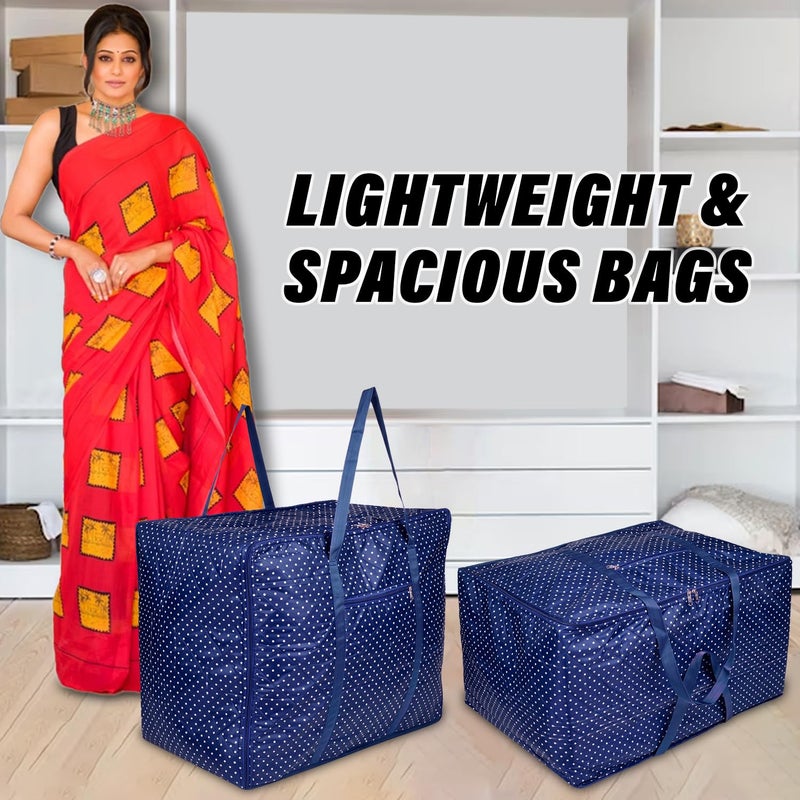 Kuber Industries Storage Bag Polyester Travel Duffle Bag Foldable Underbed Storage Bag Dot Print Storage Bag For Clothes with Handle Large Blue - Image 5