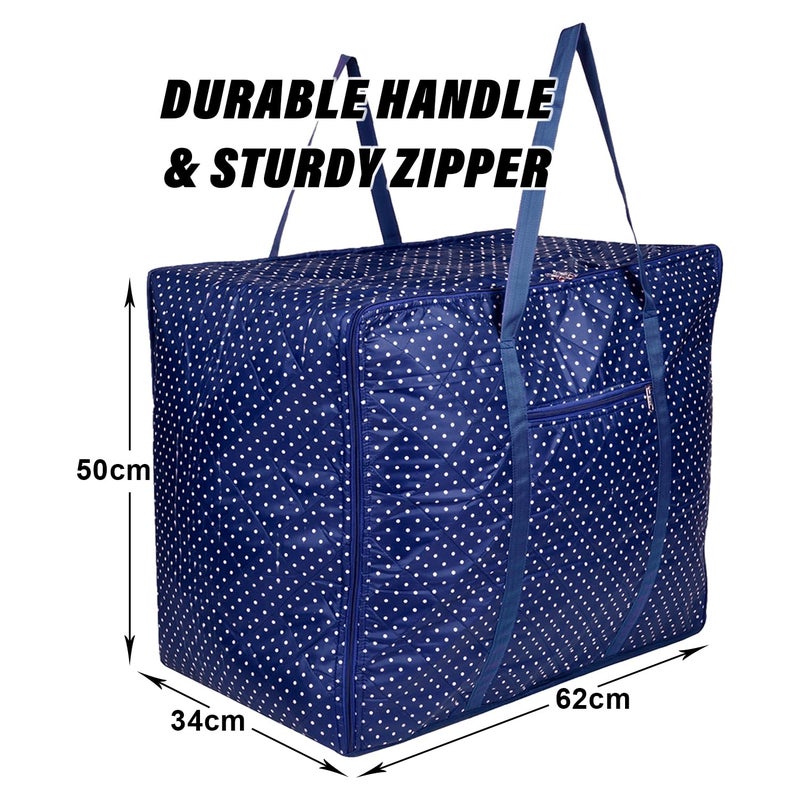 Kuber Industries Storage Bag Polyester Travel Duffle Bag Foldable Underbed Storage Bag Dot Print Storage Bag For Clothes with Handle Large Blue - Image 3