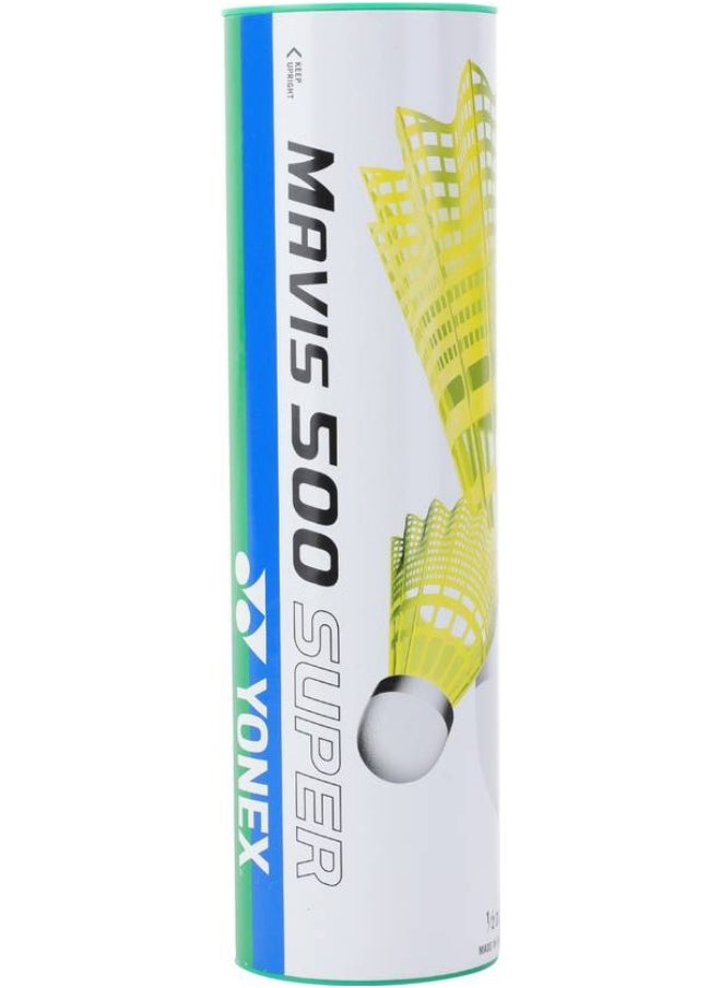 Yonex YONEX MAVIS 500 SUPER Nylon Shuttle - Yellow  (Slow, 75, Pack of 6)  - Image 1
