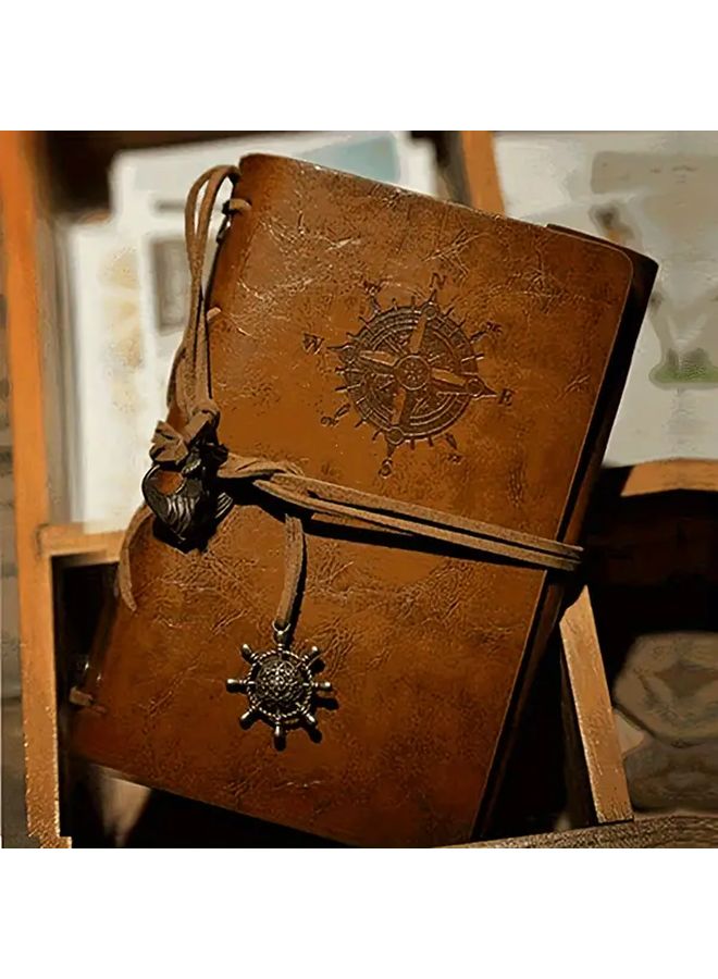 دفتر ملاحظات أخضر مجلد بغلاف صلب، بوصلة طراز قديم، تشطيب غير لامع، صفحات فارغة - Image 1