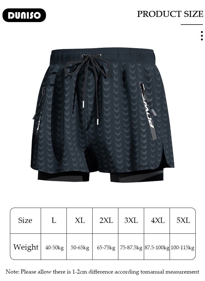 DUNISO - Men's Swimming Trunks with Compression Liner, Double Layer Quick Dry Beach Shorts with Adjustable Belt Loose Breath Swim Shorts with Zipper Pockets Suits for Beach and Swimming - Image 1