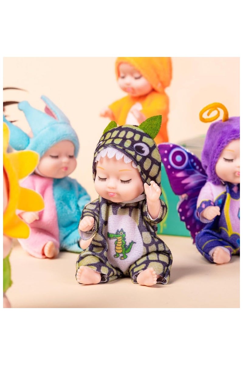 4.3 Inch Mini Baby Doll Set, 6 Pack of Realistic Baby Dolls with Animal Clothes,Handmade Cute Baby Doll Gifts Set for Kids Birthday Gifts - Image 2