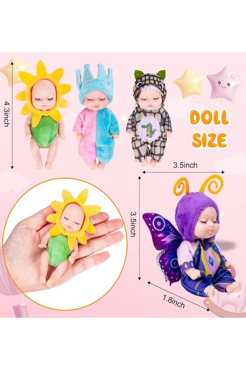 4.3 Inch Mini Baby Doll Set, 6 Pack of Realistic Baby Dolls with Animal Clothes,Handmade Cute Baby Doll Gifts Set for Kids Birthday Gifts - Image 3