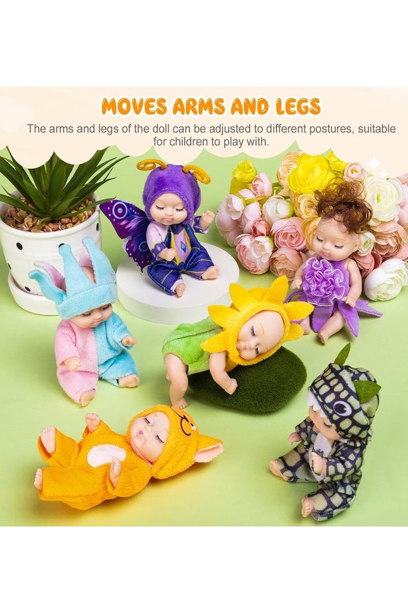 4.3 Inch Mini Baby Doll Set, 6 Pack of Realistic Baby Dolls with Animal Clothes,Handmade Cute Baby Doll Gifts Set for Kids Birthday Gifts - Image 4