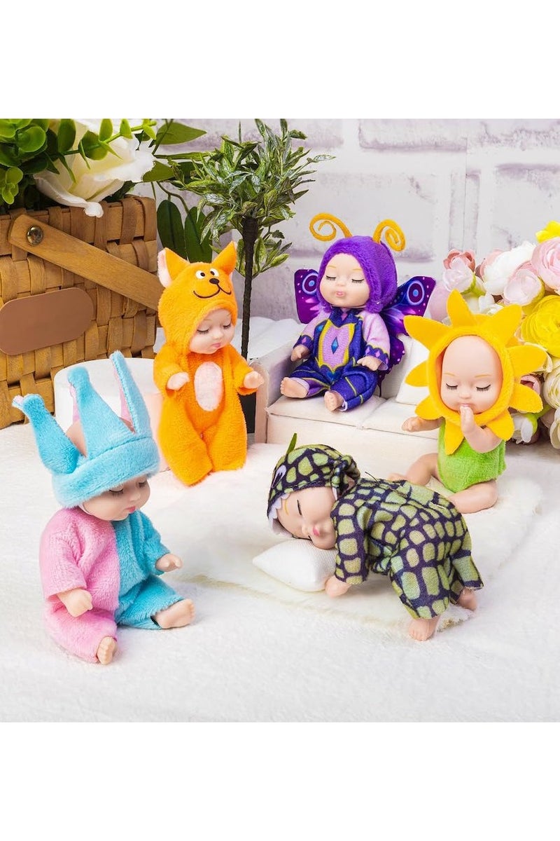 4.3 Inch Mini Baby Doll Set, 6 Pack of Realistic Baby Dolls with Animal Clothes,Handmade Cute Baby Doll Gifts Set for Kids Birthday Gifts - Image 5