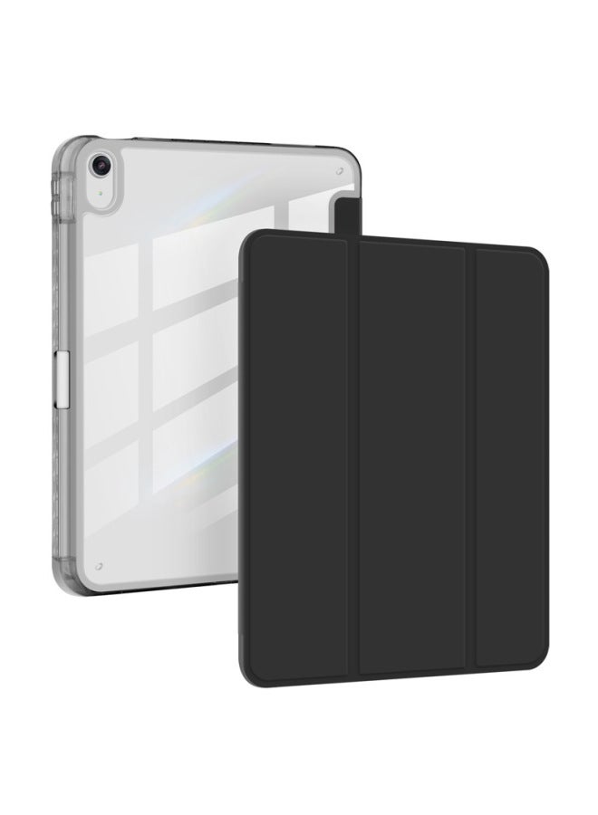 Applicable 2024ipad Air6 High Permeability Tri-fold Protective Cover 10.2/10.9 Pen Slot Leather Cover Pro11/13-Color:Black (transparent)-Applicable Models:Ipad 10.2 (2019/20/21) 789 Generation - Image 1