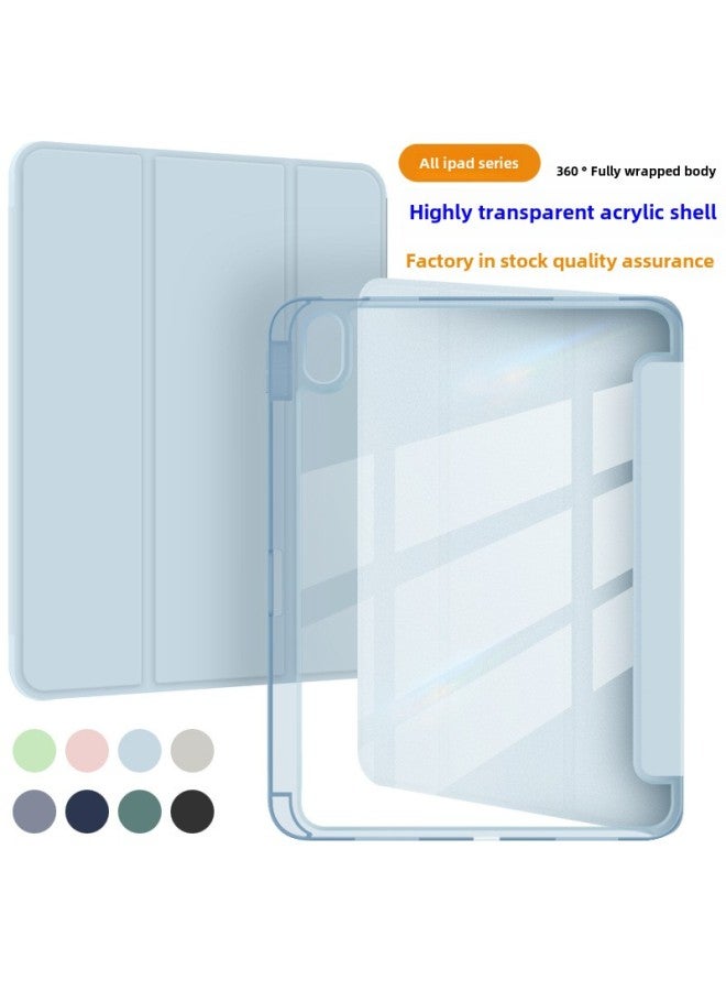 Applicable 2024ipad Air6 High Permeability Tri-fold Protective Cover 10.2/10.9 Pen Slot Leather Cover Pro11/13-Color:Black (transparent)-Applicable Models:Ipad 10.2 (2019/20/21) 789 Generation - Image 2