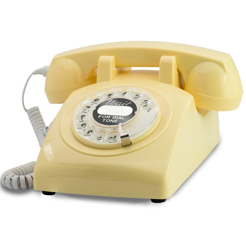 Opis 60s Cable Vintage Rotary Phone Retro Landline Telephone in Cream