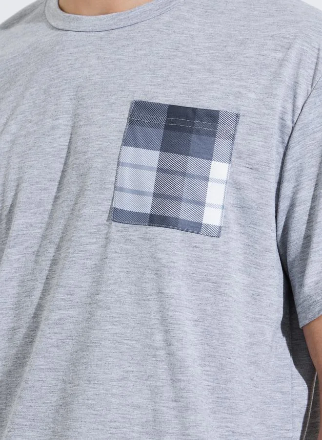 Styli  Multi-Color Checked Pocket T-Shirt and Checked Shorts Pyjama Set for Men | Best Price UAE