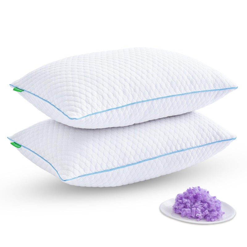 Friendriver Shredded Memory Foam Pillows for Sleeping 2 Pack  Cooling Bed Pillows Queen Size Set of 2  Firm Pillow for Side and Back Sleepers Adjustable Gel Pillow with Removable Cover