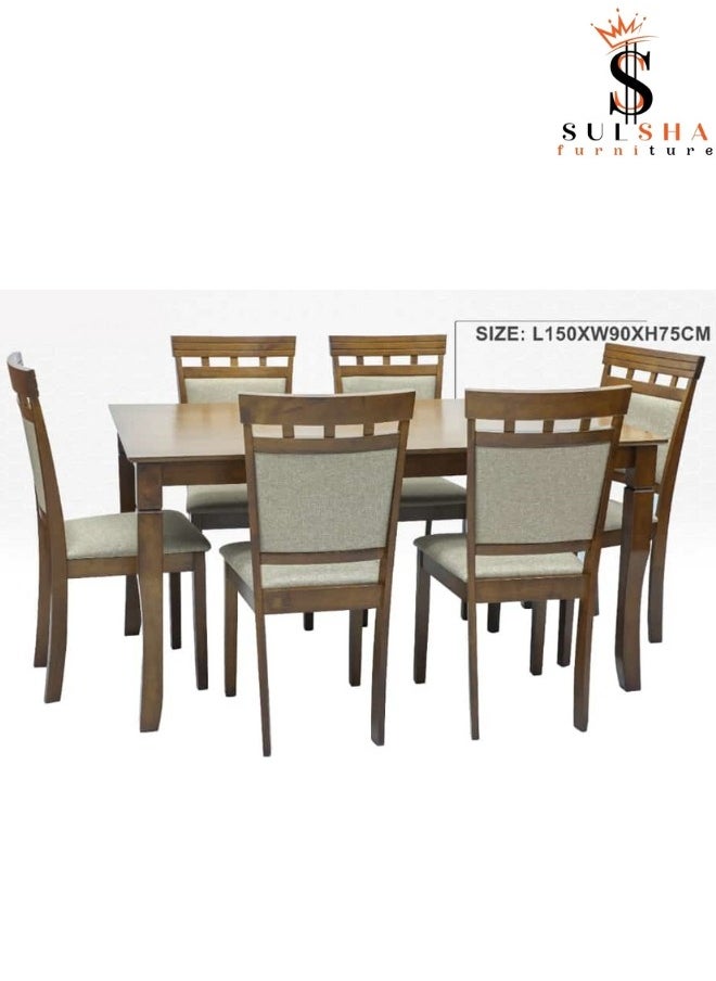 Modern Heavy Duty Solid 6 Seater Dining Table With Poshish Chair 1+6