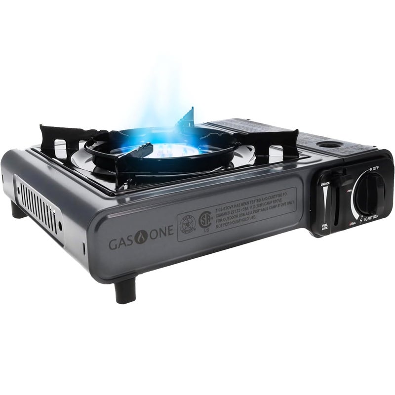 Gas One Portable Butane Camping Stove with Case Automatic Ignition Precise Heat Control  Camping  Tailgating and Outdoor Cooking