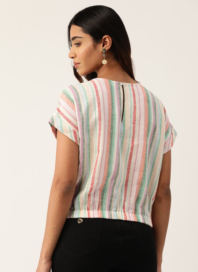 Rue Collection بلوزة قطنية ناعمة مخططة للنساء - Image 4