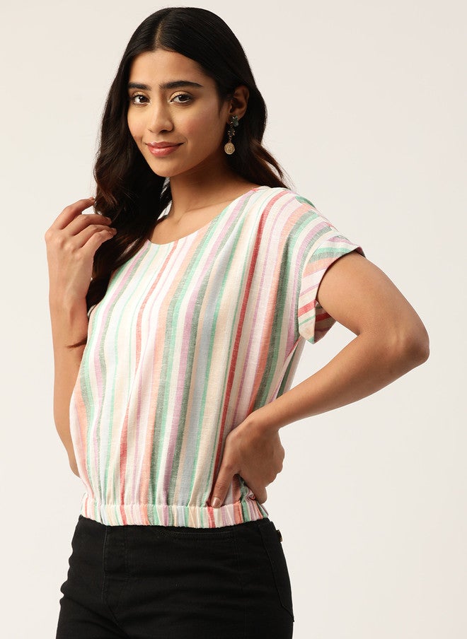 Rue Collection بلوزة قطنية ناعمة مخططة للنساء - Image 3